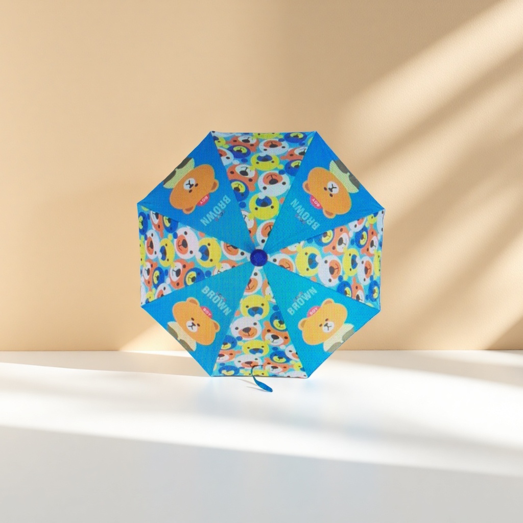 Blue cartoon bear pattern all-weather umbrella, waterproof, sun-proof, lightweight and foldable details Picture