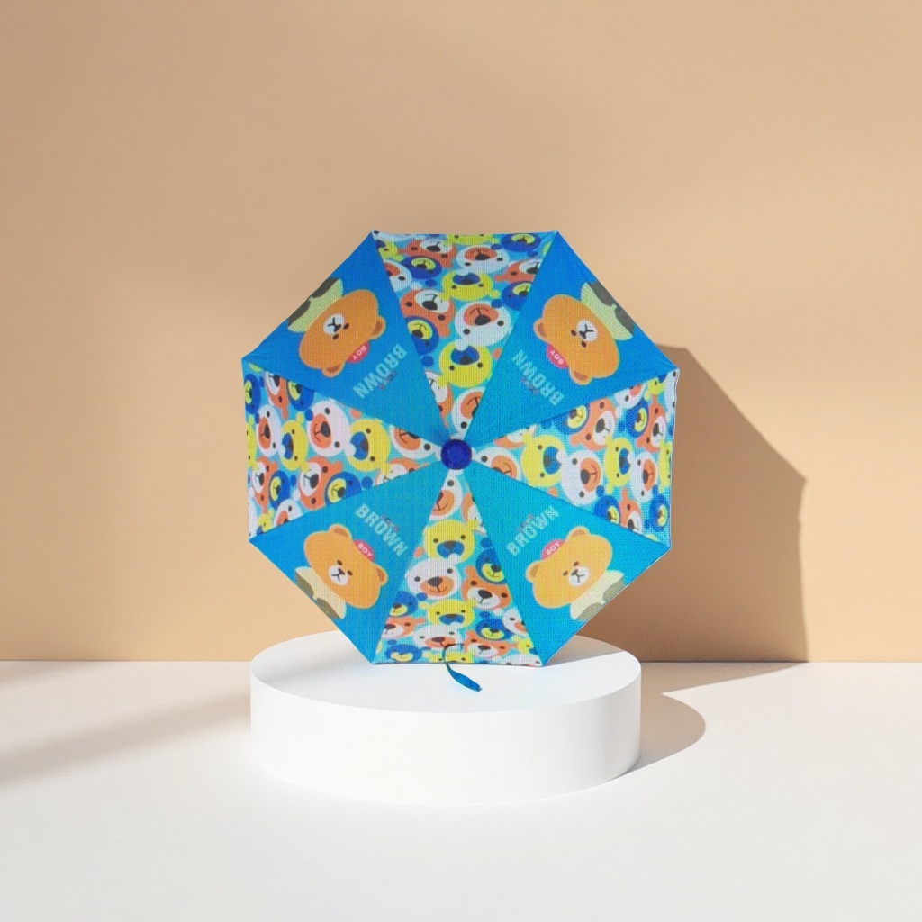 Blue cartoon bear pattern all-weather umbrella, waterproof, sun-proof, lightweight and foldable Specification image