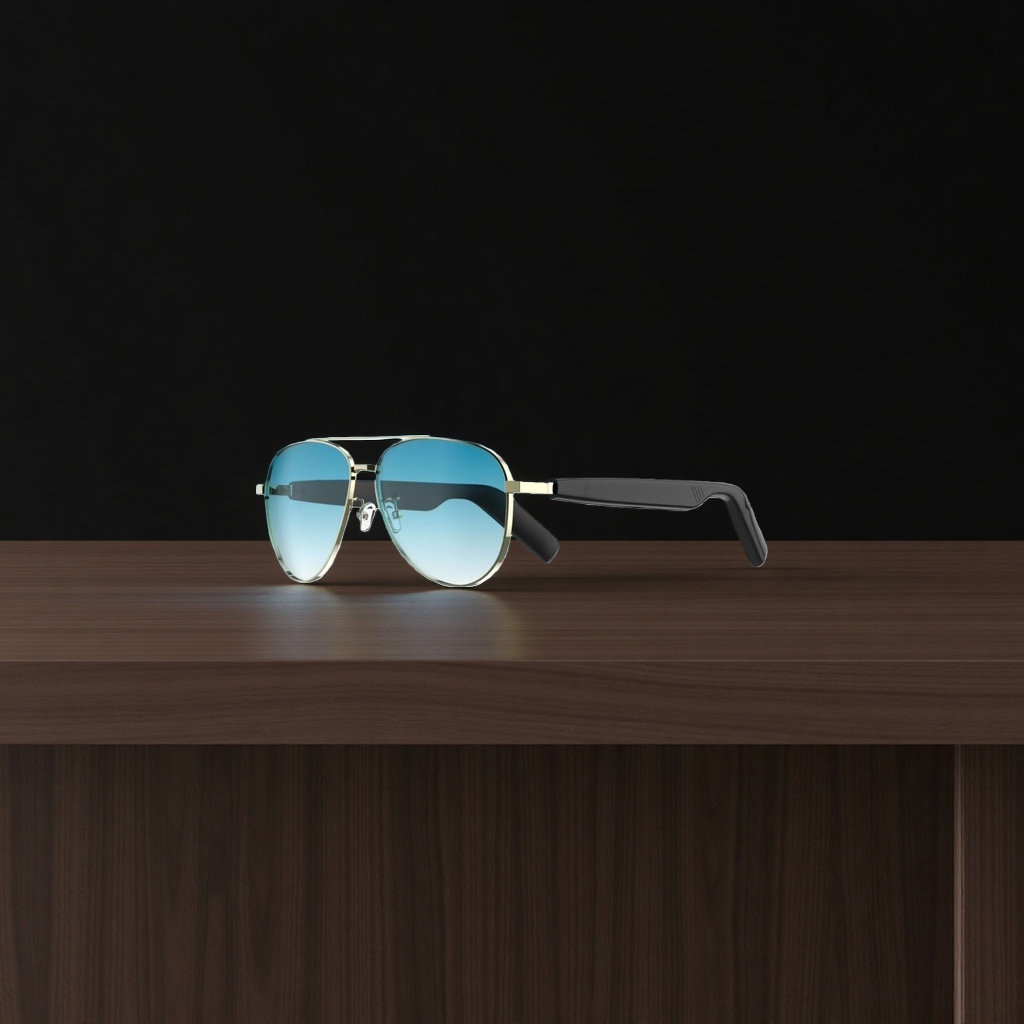Golden frame blue gradient lens sunglasses, fashionable UV-resistant polarized sunglasses