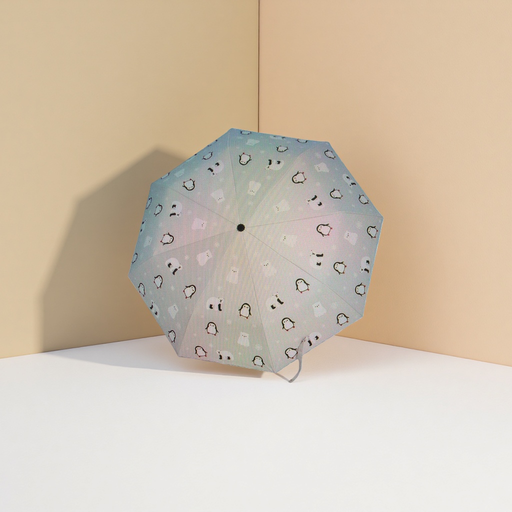Light pink penguin pattern all-weather umbrella, waterproof, sun-proof, lightweight and foldable Application Scenario