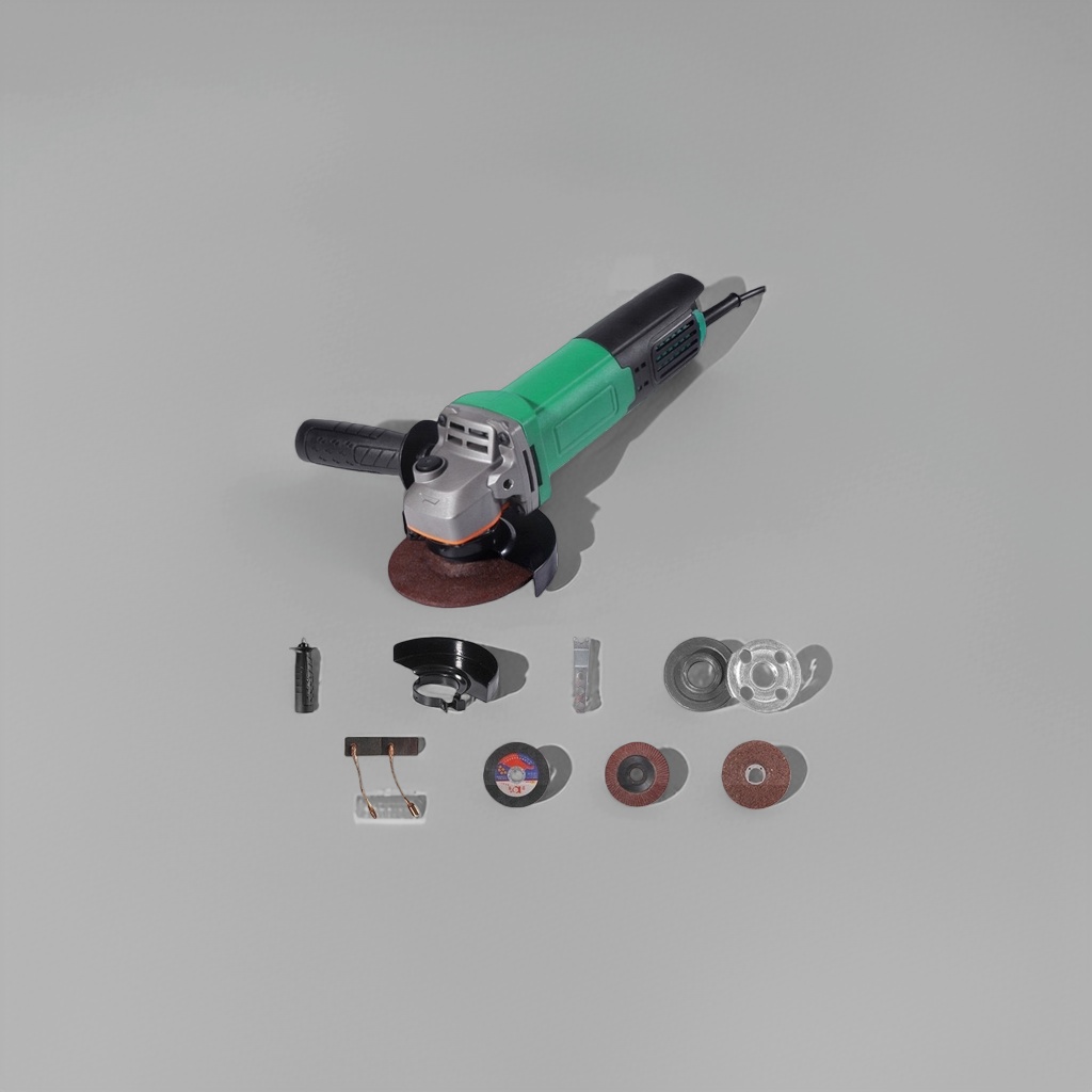 The main body of the green and black Angle grinder is made of industrial-grade metal, with a dual-color design that is durable and anti-slip Specification image