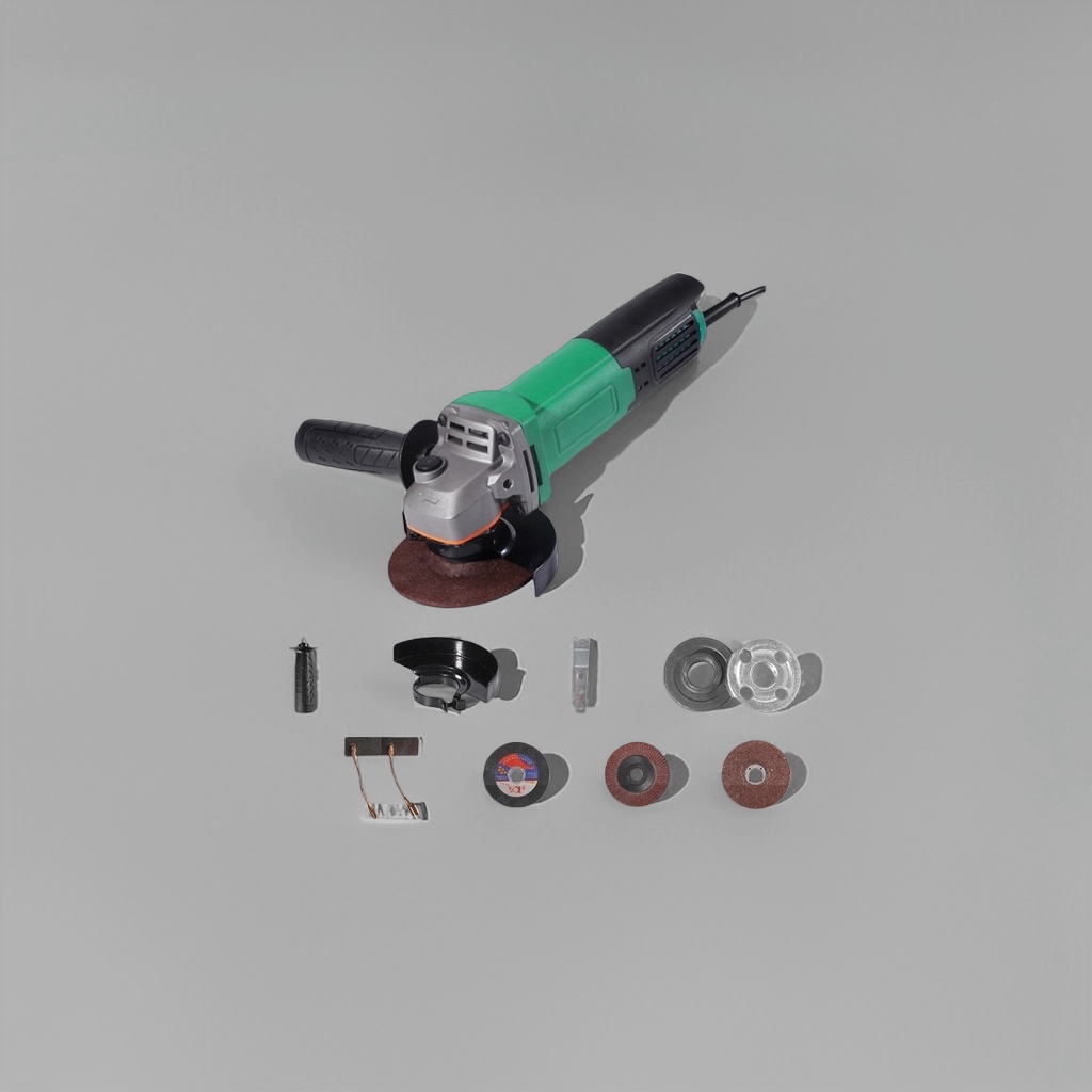 The main body of the green and black Angle grinder is made of industrial-grade metal, with a dual-color design that is durable and anti-slip details Picture