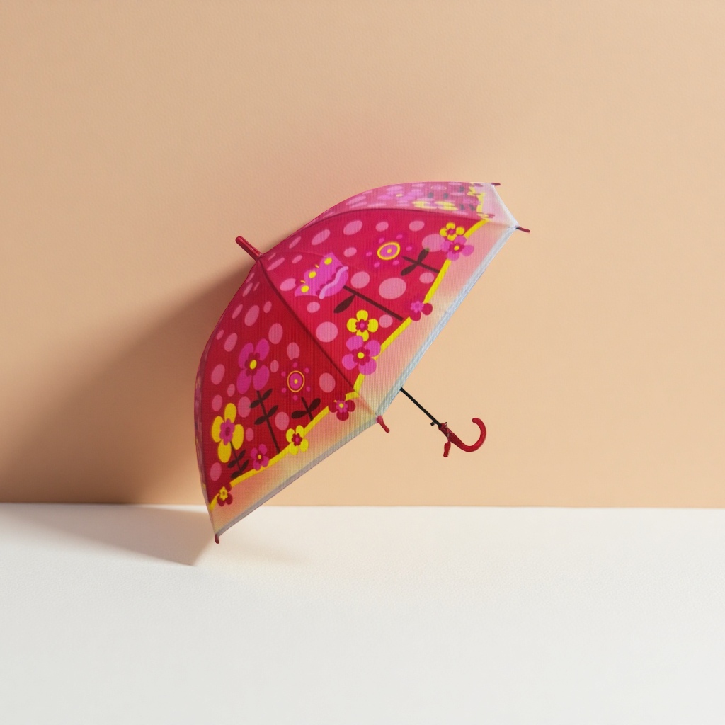 红色花卉图案晴雨两用伞 防水防晒轻便折叠女士专用