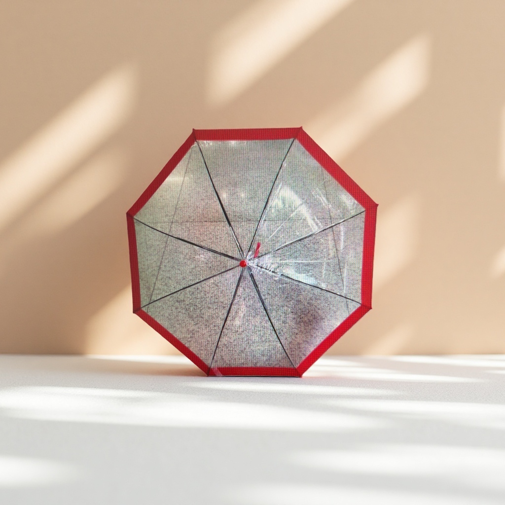 红色边框透明伞面晴雨两用折叠伞