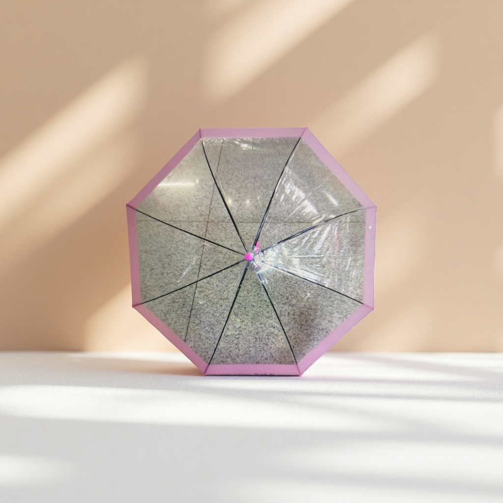粉色边框透明雨伞 折叠便携防紫外线晴雨两用