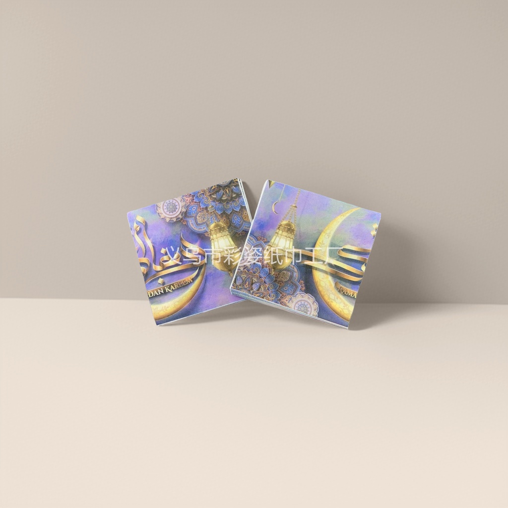 Purple and gold Islamic-style tissue paper, crescent lantern, mandala pattern DAN KAREEM RAMADAN Application Scenario