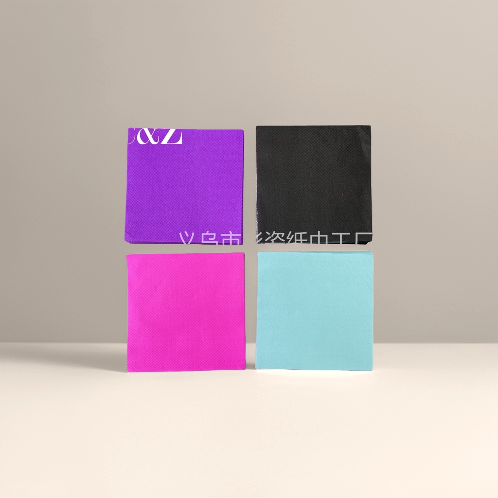 Four stacks of colored tissues, each in purple, black, pink and light blue Application Scenario