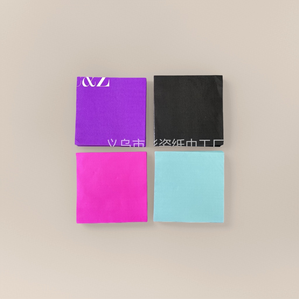 Four stacks of colored tissues, each in purple, black, pink and light blue Specification image