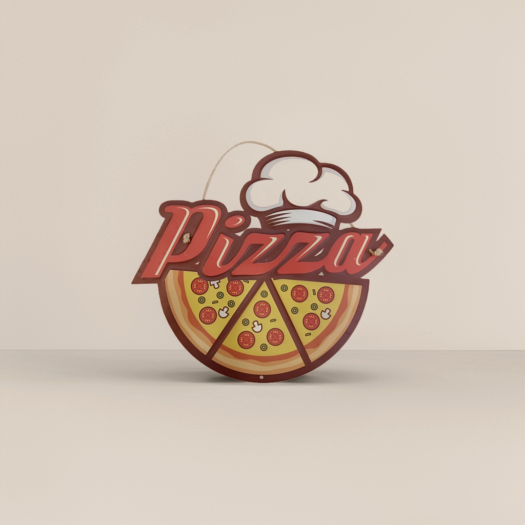 红色Pizza字样披萨图案装饰牌