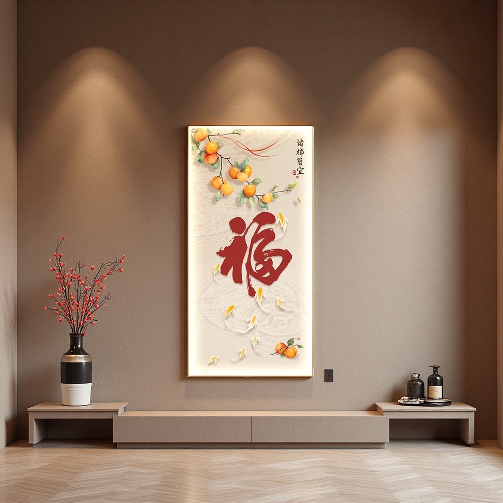Red "Fu" character Chinese-style decorative painting, New Year's festive hanging painting for the living room entrance