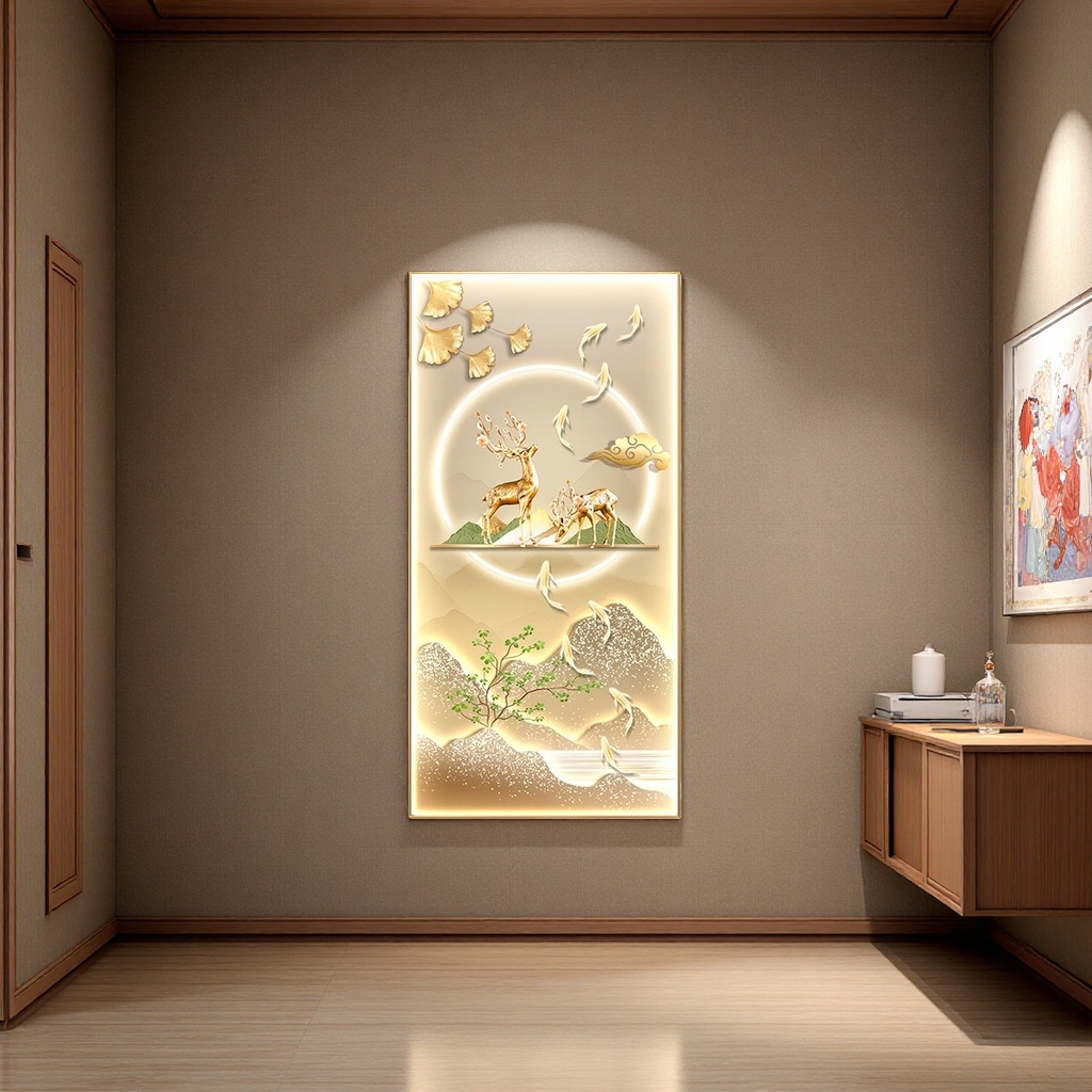 The main decorative painting of the golden deer carving mural, the background wall hanging painting of the living room entrance hall Specification image
