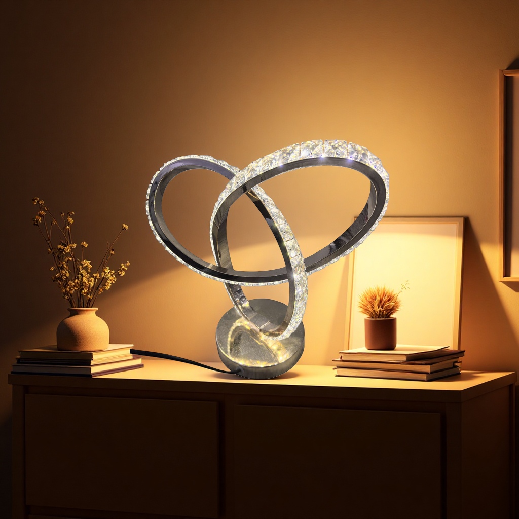 A modern and simple bedroom bedside LED dimmable floor lamp with a golden crystal circular table lamp Specification image