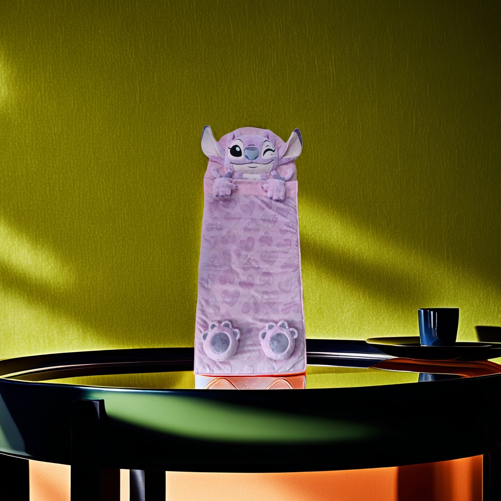 Pink stitch theme sleeping bag, purple doll head, heart-shaped claw print, pink claw pad Application Scenario