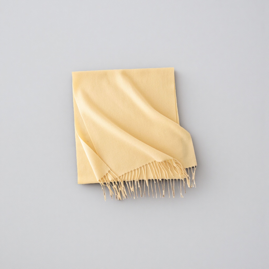 A light yellow fringed scarf, a long knitted scarf for women to keep warm in autumn and winter details Picture