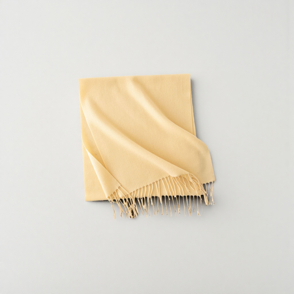 A light yellow fringed scarf, a long knitted scarf for women to keep warm in autumn and winter Specification image