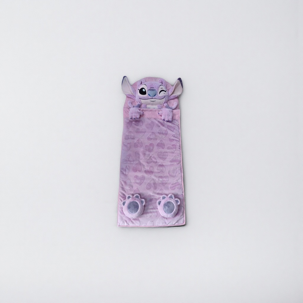 Pink stitch theme sleeping bag, purple doll head, heart-shaped claw print, pink claw pad details Picture