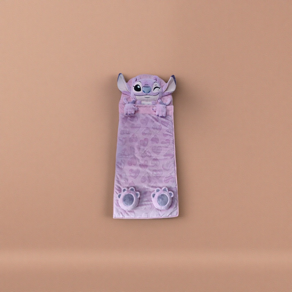 Pink stitch theme sleeping bag, purple doll head, heart-shaped claw print, pink claw pad Specification image