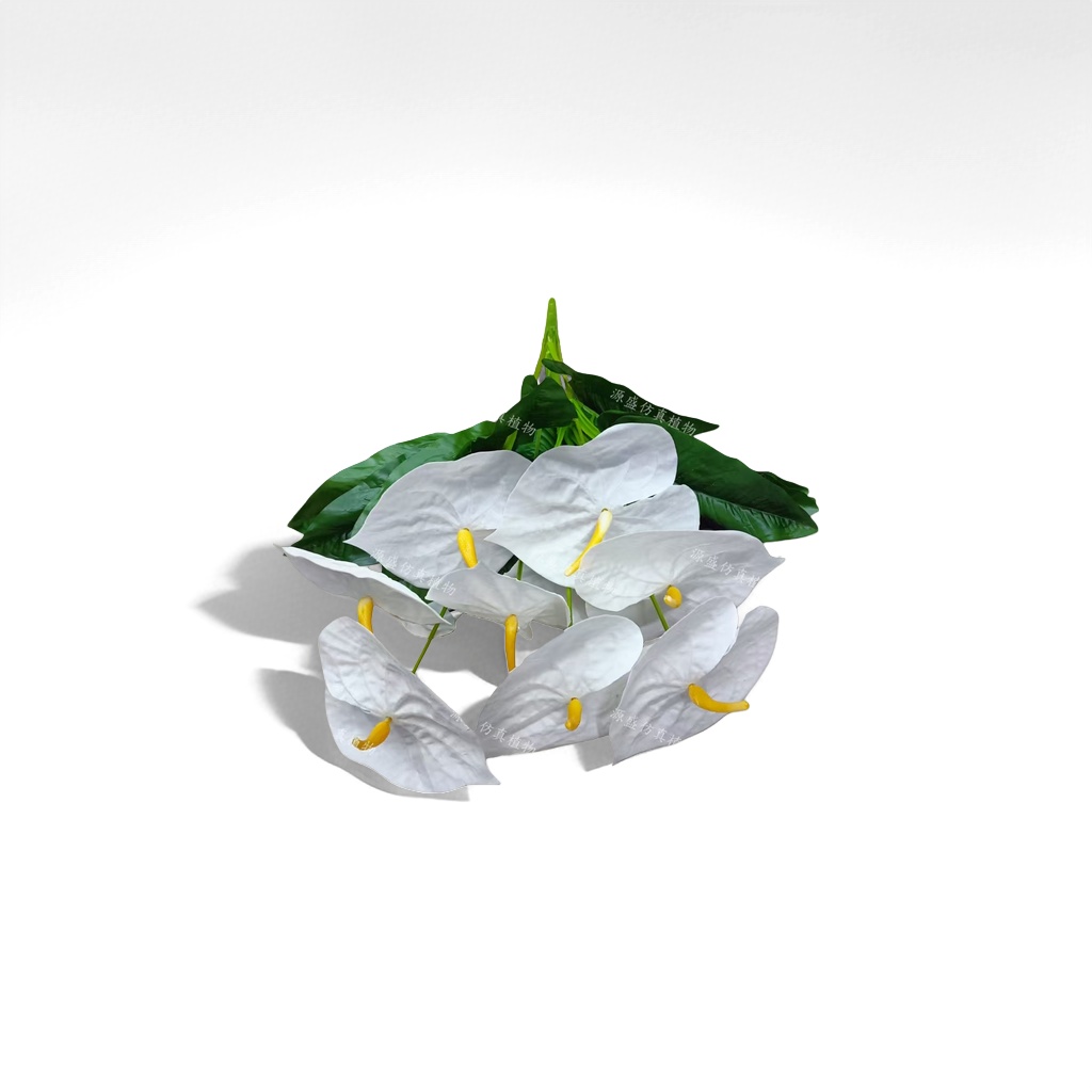 白色仿真白掌花束带绿色叶片家居装饰摆件
