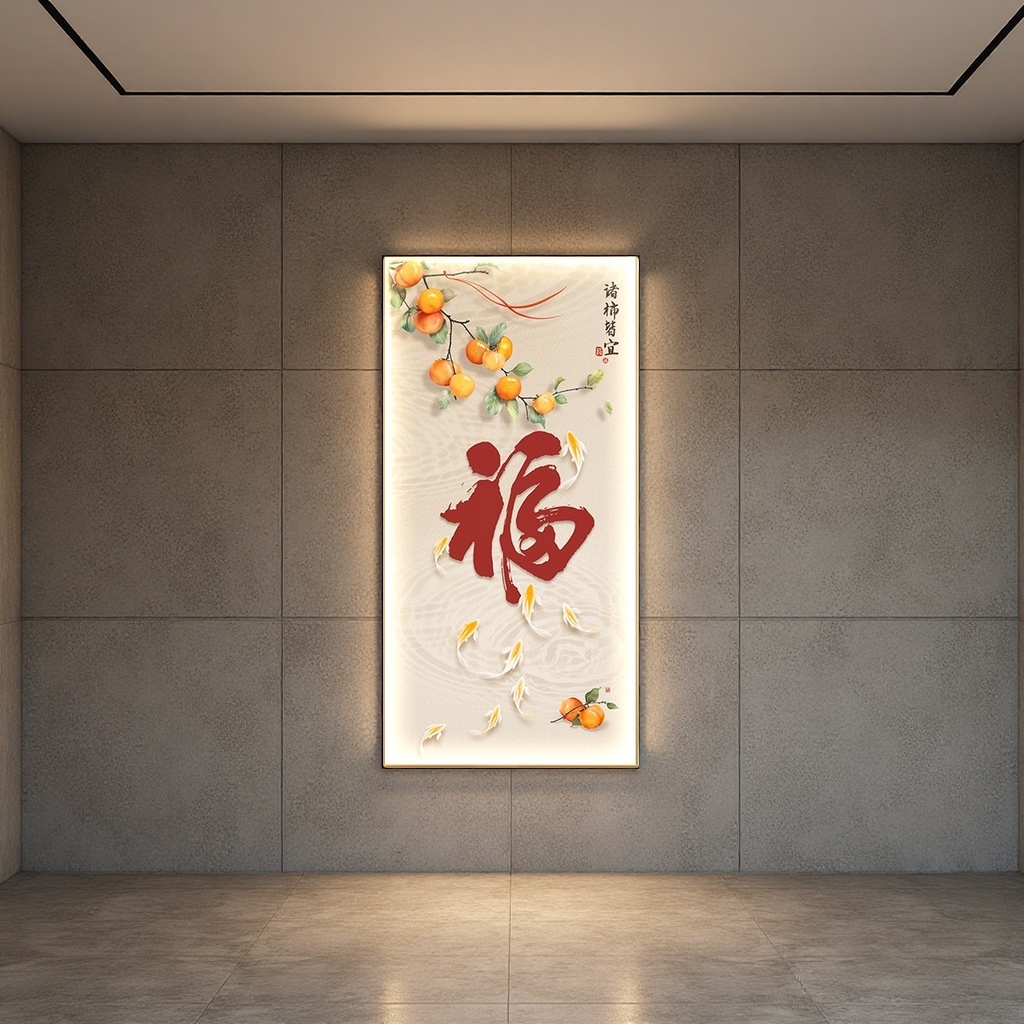 Red "Fu" character Chinese-style decorative painting, New Year's festive hanging painting for the living room entrance Application Scenario