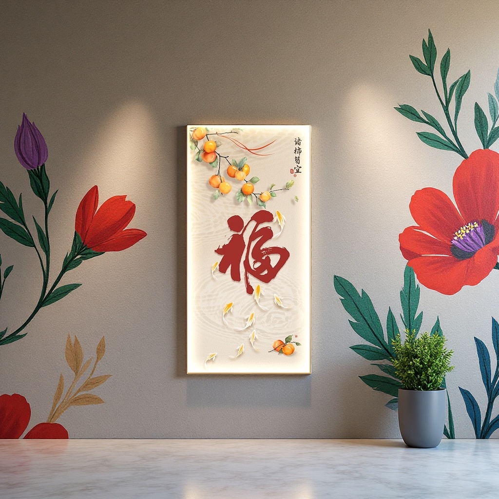 Red "Fu" character Chinese-style decorative painting, New Year's festive hanging painting for the living room entrance Specification image