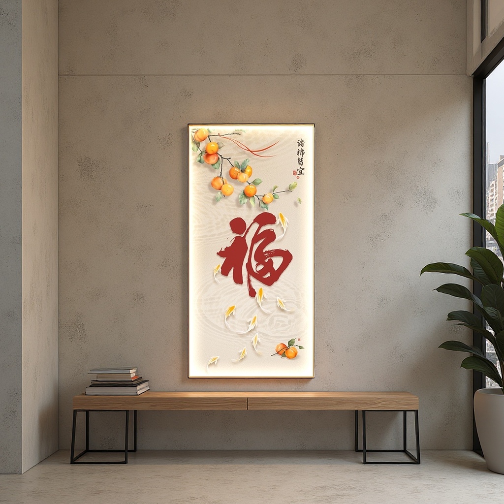 Red "Fu" character Chinese-style decorative painting, New Year's festive hanging painting for the living room entrance details Picture
