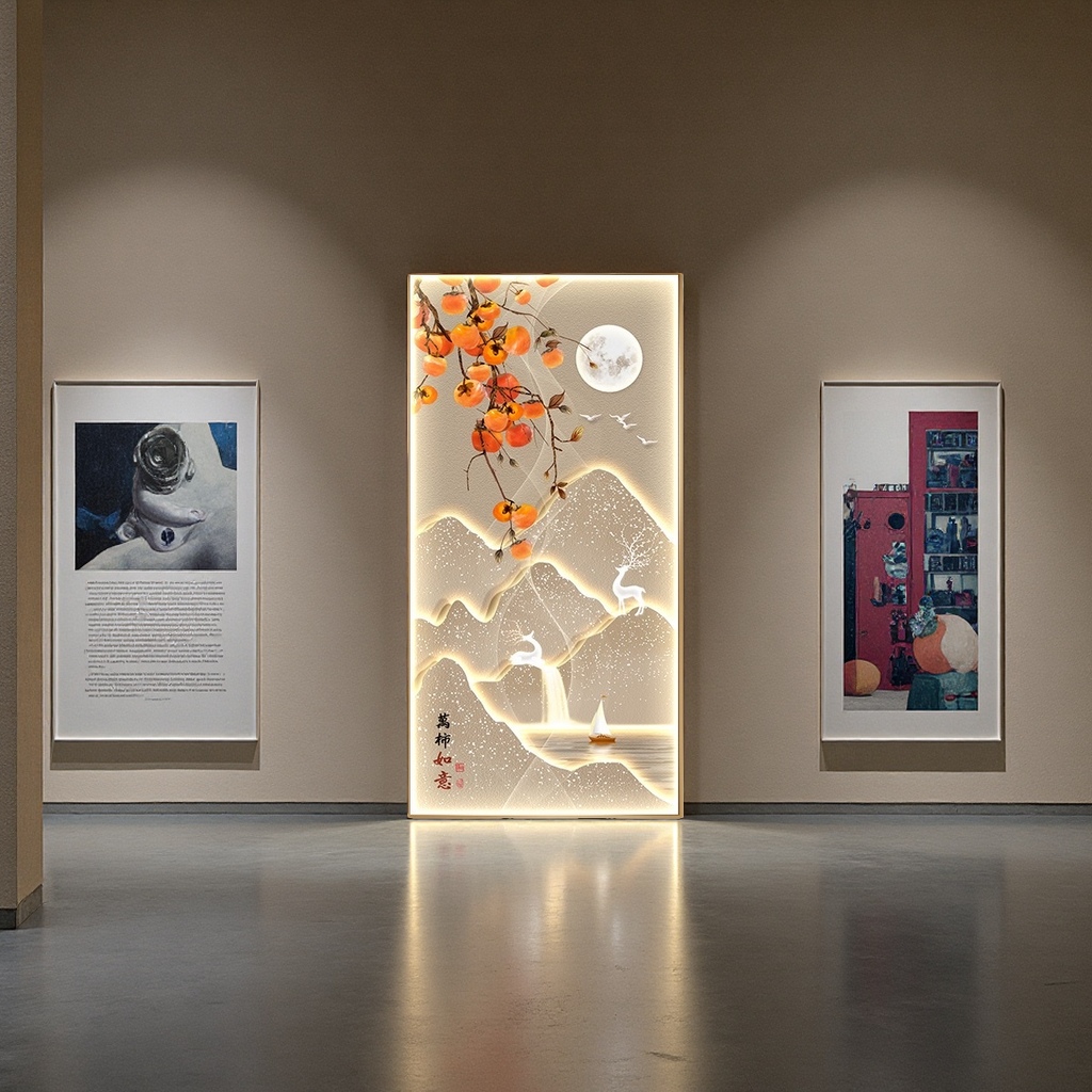 Luminous landscape persimmon painting as the main decorative painting, hanging paintings in the living room and bedroom, new Chinese-style murals Application Scenario