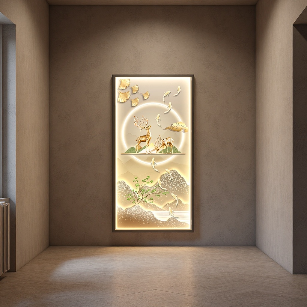 The main body of the golden deer pattern luminous mural is decorated in the living room and bedroom, with luminous art paintings pasted on the walls Application Scenario