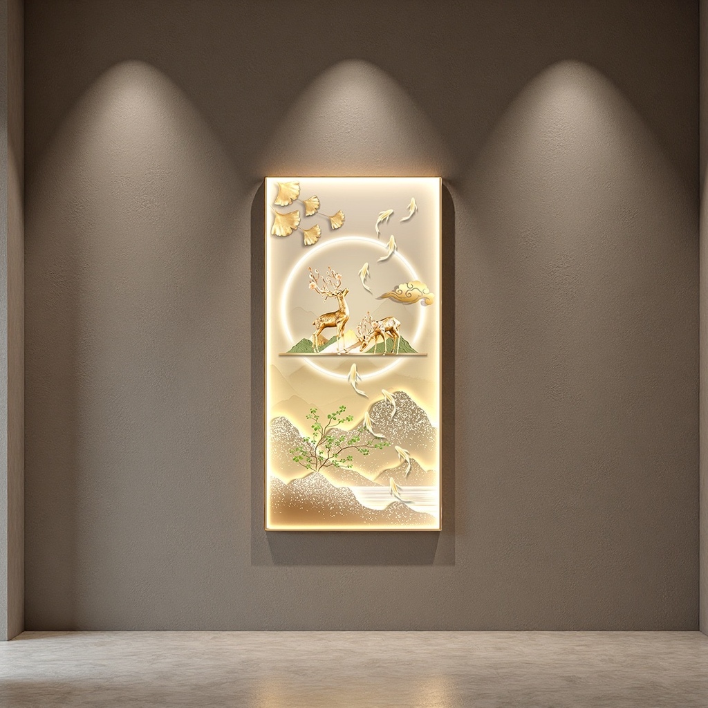 The main body of the golden deer pattern luminous mural is decorated in the living room and bedroom, with luminous art paintings pasted on the walls