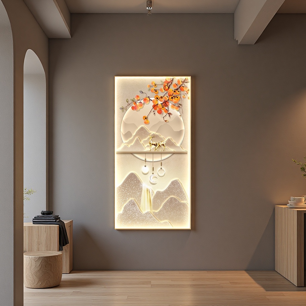 Luminous landscape persimmon decorative painting as the main body, ink-wash style home hanging painting, soft decoration for living room and bedroom Specification image