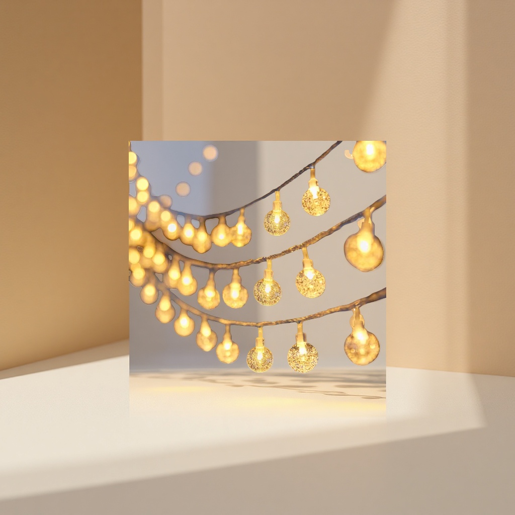 Golden spherical light strings decorate the festive atmosphere with warm LED lights that are suitable for both indoor and outdoor use Application Scenario