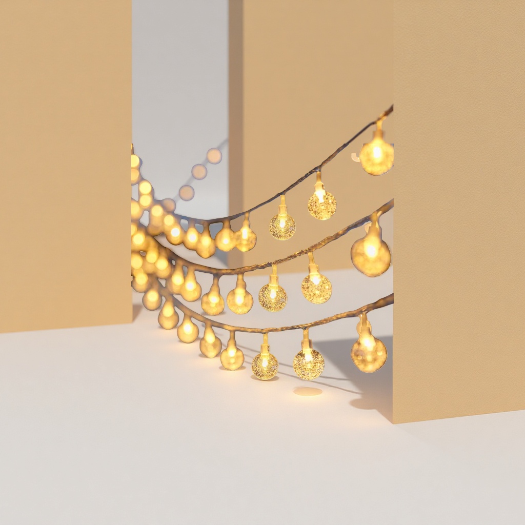 Golden spherical light strings decorate the festive atmosphere with warm LED lights that are suitable for both indoor and outdoor use Specification image