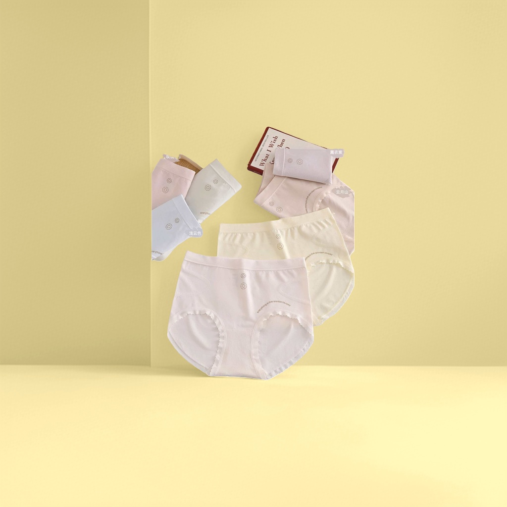 Light-colored high-waisted wavy underpants for women in solid colors details Picture