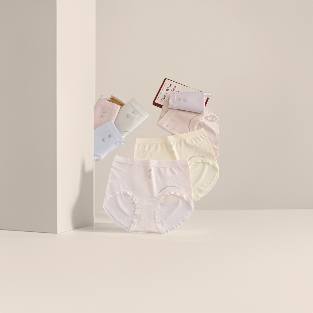 Light-colored high-waisted wavy underpants for women in solid colors Specification image
