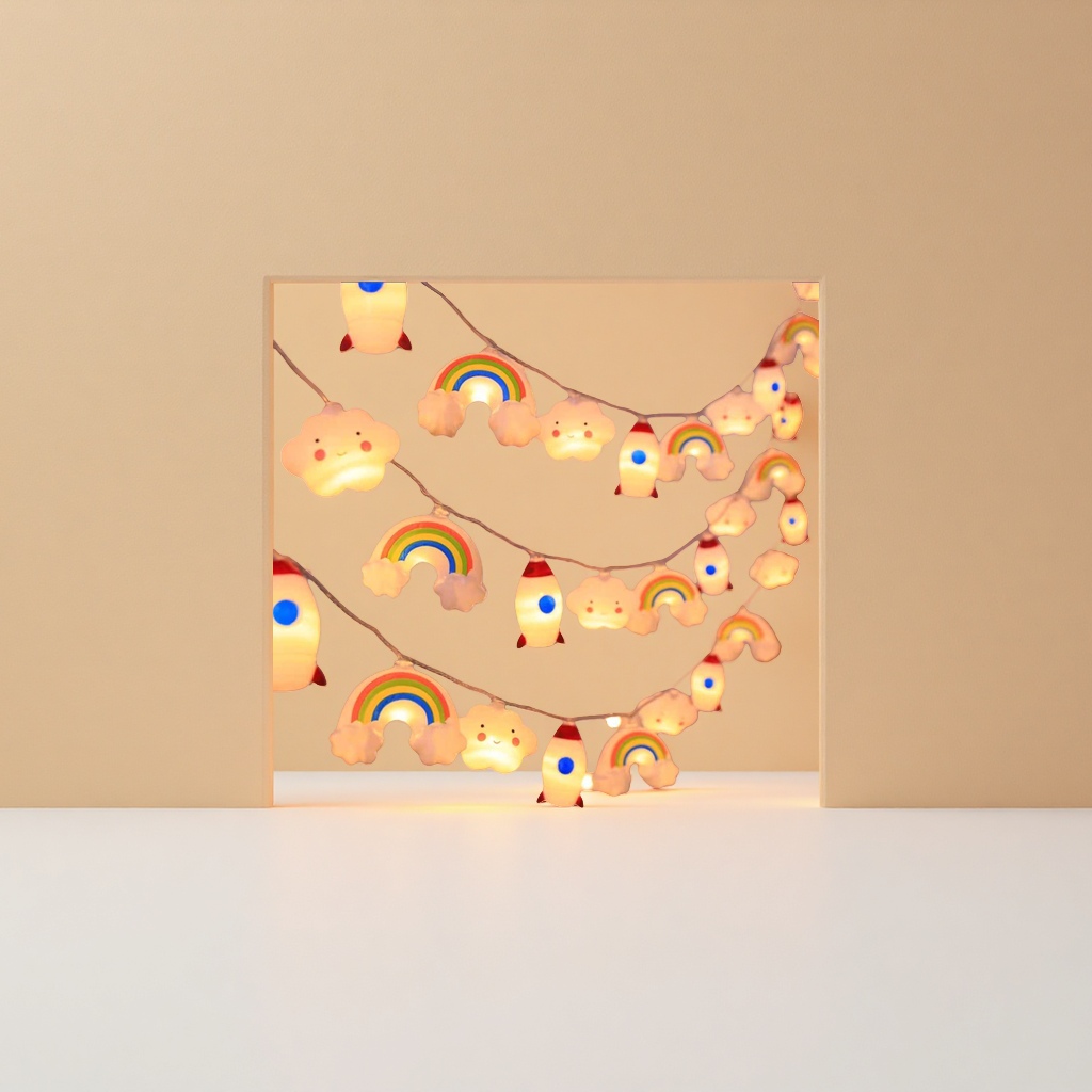 Rainbow cloud rocket-shaped lantern string Specification image