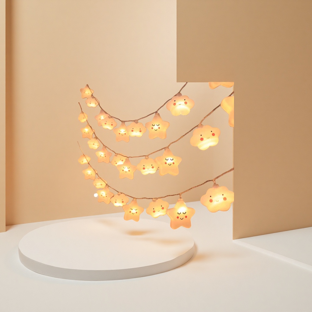 Warm light starry cloud-shaped light string decoration atmosphere night light, suitable for indoor bedroom bedside details Picture