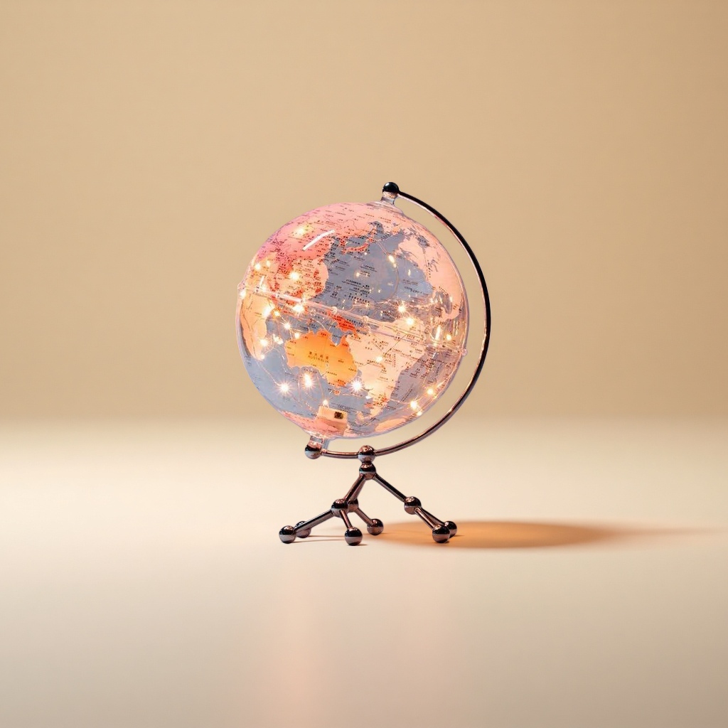 Pink globe with metal stand, student home teaching geography teaching aid desktop decoration details Picture