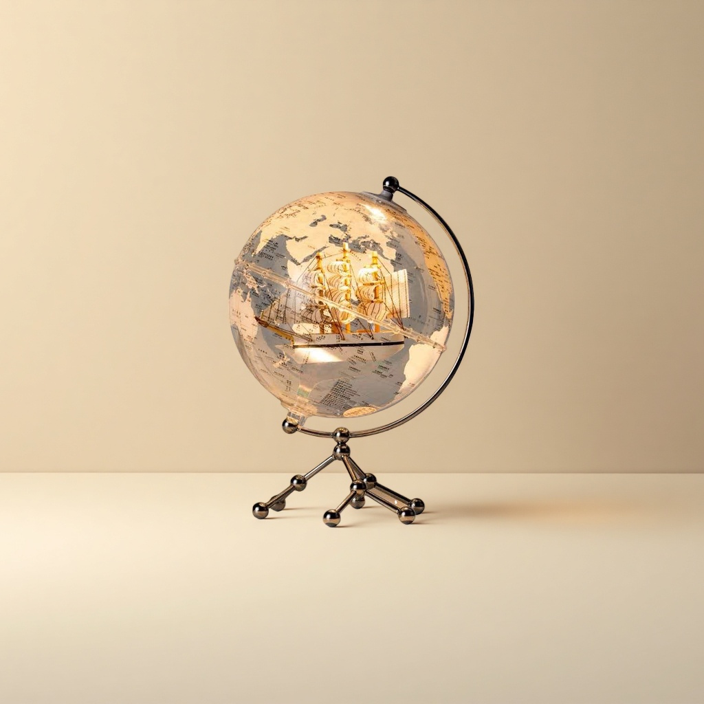 Transparent globe with sailboat model desktop ornament, home decoration teaching tool Application Scenario