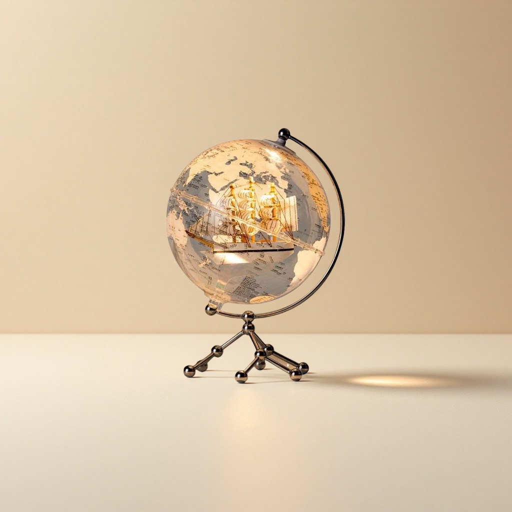 Transparent globe with sailboat model desktop ornament, home decoration teaching tool