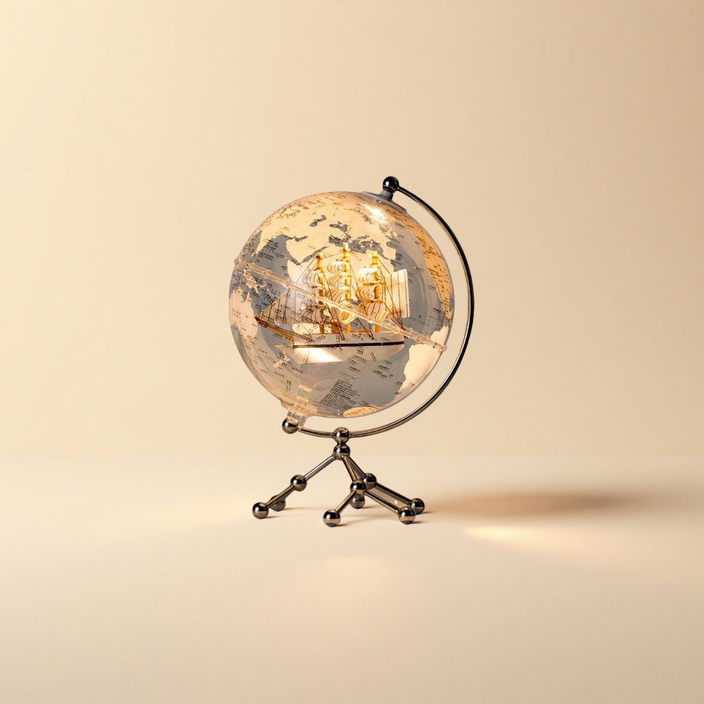 Transparent globe with sailboat model desktop ornament, home decoration teaching tool Specification image