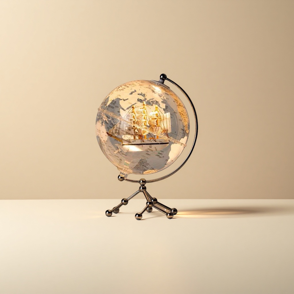 Transparent globe with sailboat model desktop ornament, home decoration teaching tool details Picture