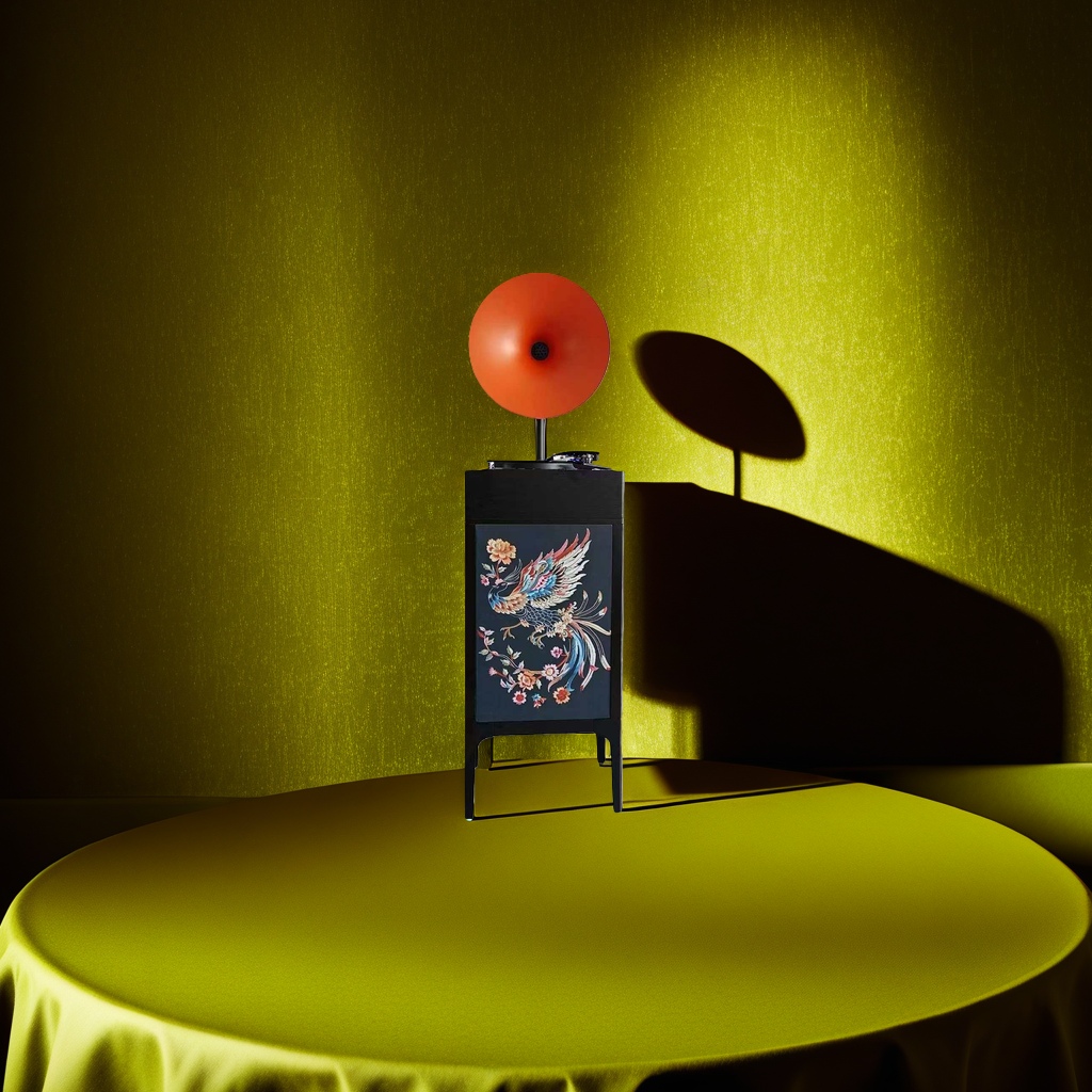 Orange speaker, black cabinet, retro gramophone, audio player, home decoration ornaments Application Scenario