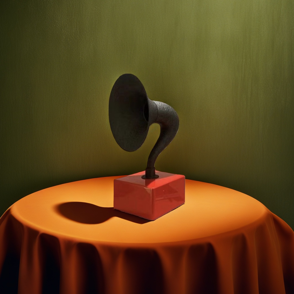Black vintage gramophone speaker, home decorative audio item, nostalgic music player