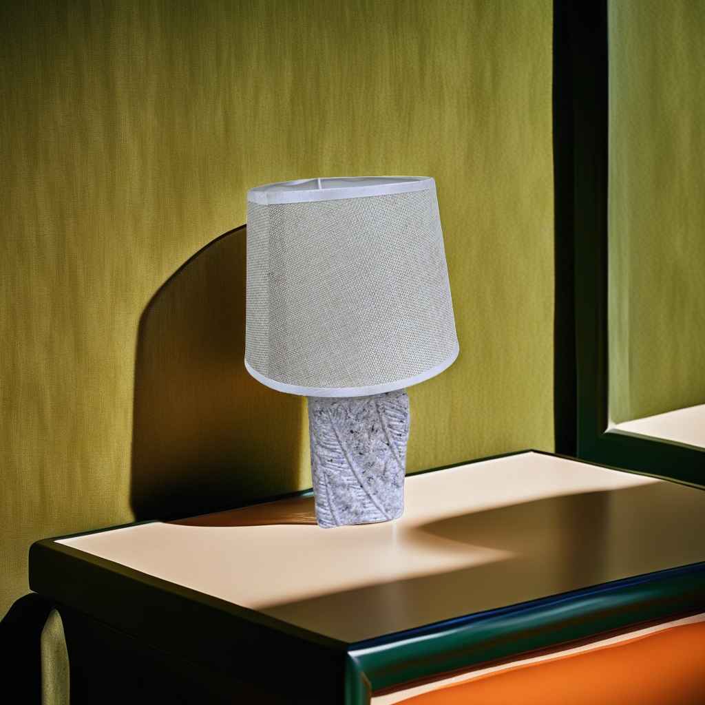 A light green lampshade with a stone base table lamp, a Nordic minimalist bedside lamp for the living room and bedroom Application Scenario