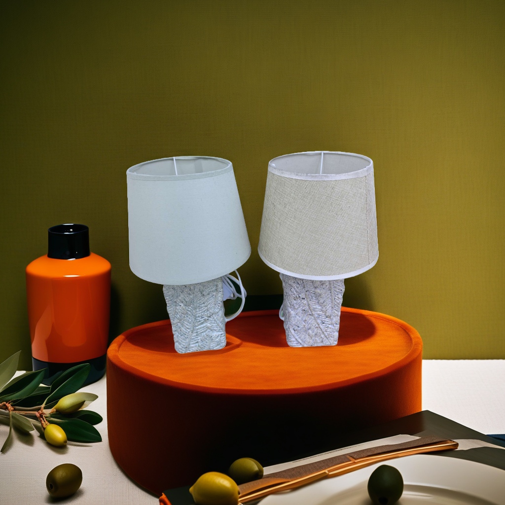 A light green lampshade with a stone base table lamp, a Nordic minimalist bedside lamp for the living room and bedroom details Picture