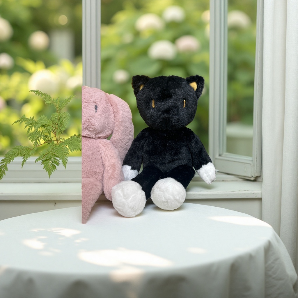 Black cat-shaped plush toys, cute and soft cushions, living room decorative items details Picture