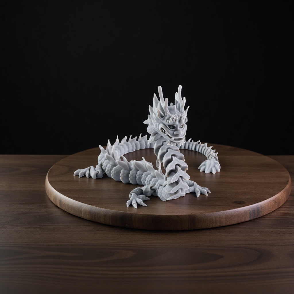 灰色龙形雕塑摆件客厅玄关办公室风水装饰品3D打印产品