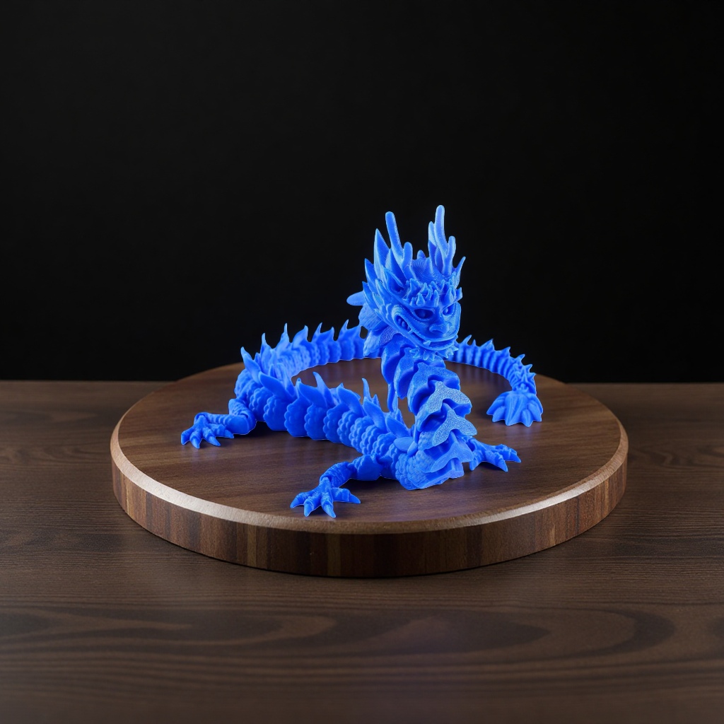 蓝色龙形3D打印模型摆件创意家居装饰工艺品
