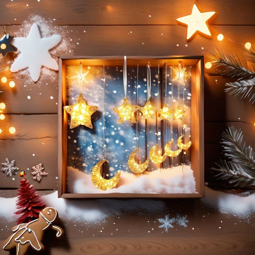 Golden star and moon lighting for children's room bedroom atmosphere decoration, adjustable dimming, USB power supply