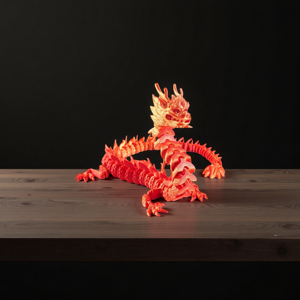 红色龙形3D打印模型摆件创意家居装饰工艺品 details Picture