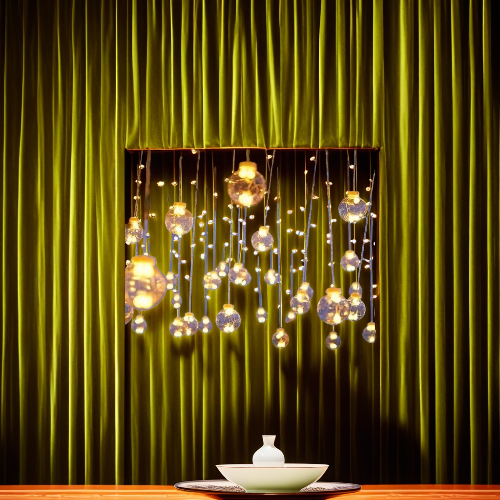 Warm yellow spherical string lights decorate the festive atmosphere with indoor and outdoor LED string lights details Picture